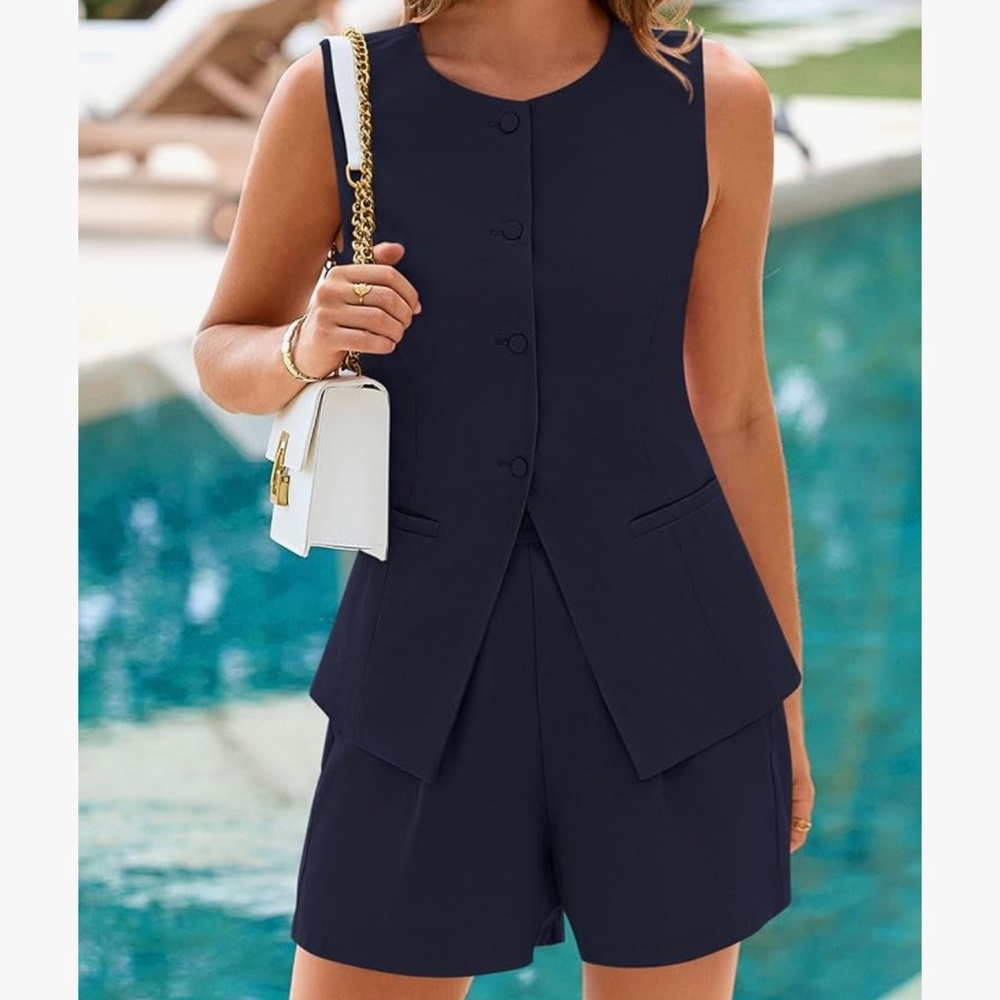 Pretty garden Navy Sleeveless vest  and Shorts Set - Picture 5 of 7